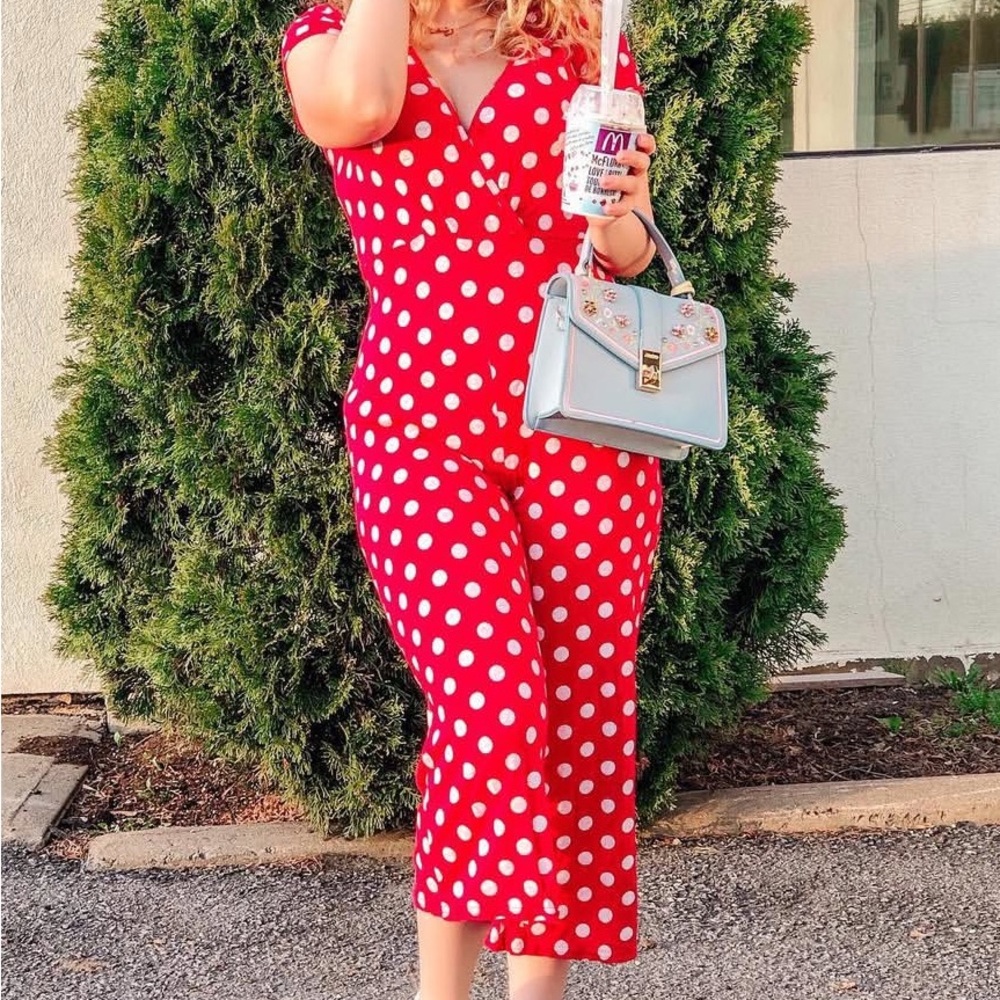 Boohoo Petite Red and White Polka Dot Jumpsuit